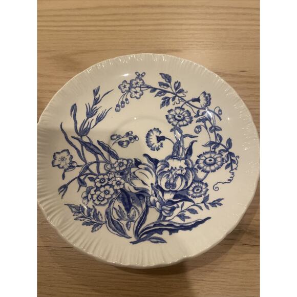 Wedgwood Ranunculus Blue Shell Edge Set Of 3 Saucers Cobalt Blue Flowers England - Picture 3 of 7